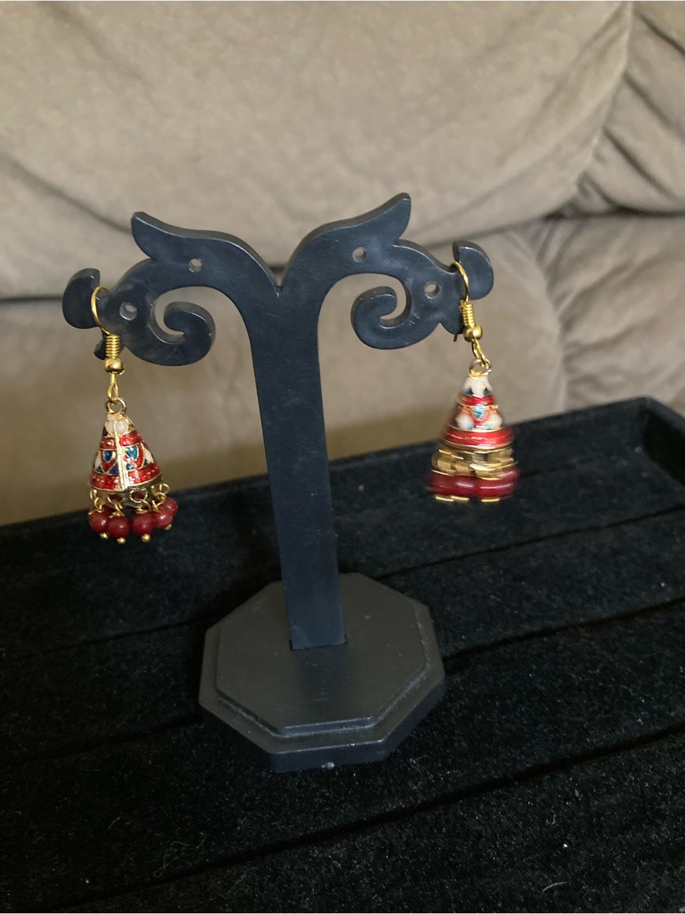 Gold-Tone Red Jhumka Drop Earrings